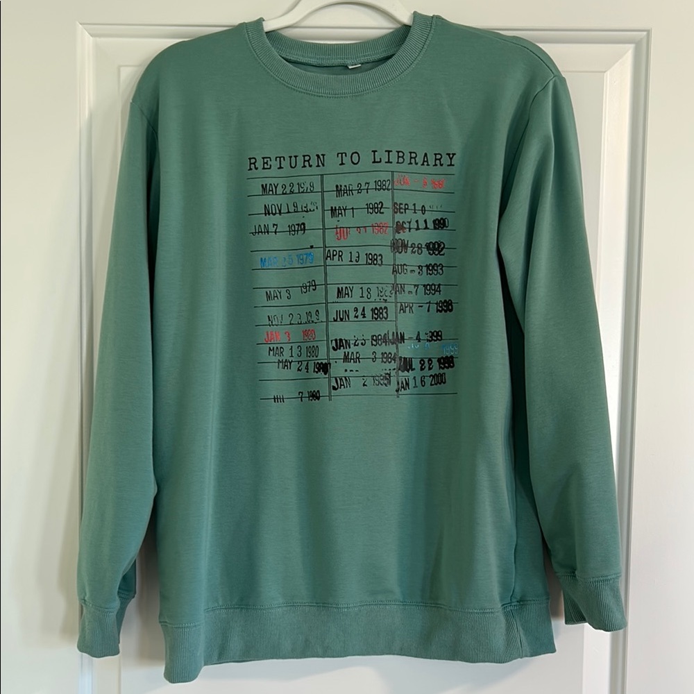 Turquoise Library Print Sweater
